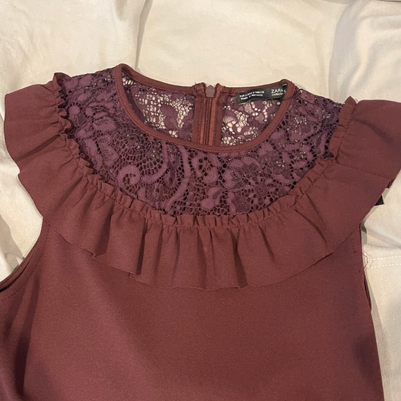 Zara Collection Burgundy Midi dress Lace Detail Collar New with Tags Size Small - Picture 5 of 9